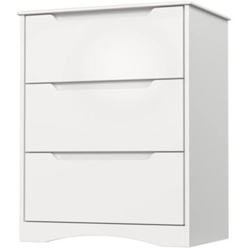 Lofka 3 Drawer Dresser for Bedroom, Chest of Drawers with Large Storage Capacity, Cutout Handles, Deep Drawers, Smooth Metal Rail, White