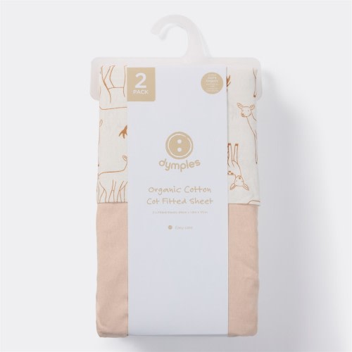 Dymples Fitted Cot Sheet 2 Pack - Natural