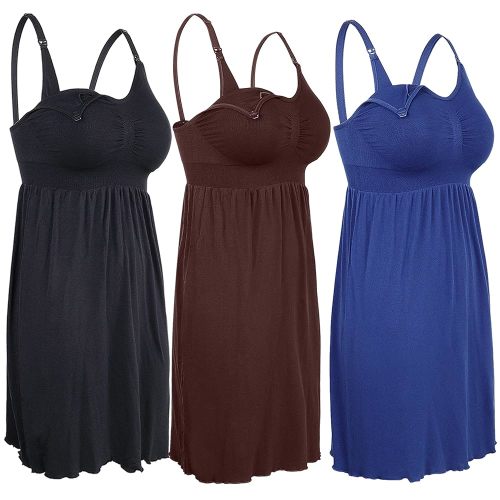 iLoveSIA Nursing Gowns with Built-in Nursing Bra-3-Pack Breastfeeding Night gown-Comfort Soft for Labor Postpartum Hospital