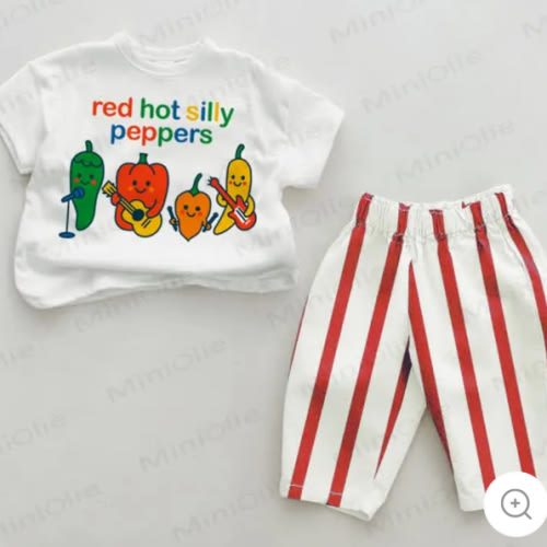 RED HOT SILLY PEPPERS Baby Red Vertical Striped 2-piece Set