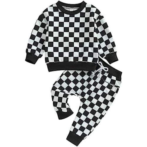 Karwuiio Toddler Baby Boy Girl Clothes Checkerboard Print Long Sleeve Sweatshirt Tops and Pants Fall Clothing Set