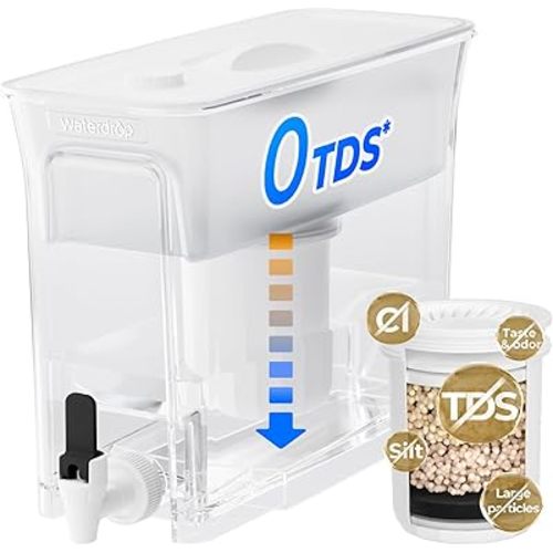 Waterdrop 0 TDS 35-Cup Slim Water Filter Dispenser, Large Capacity, Reduces TDS, Chlorine, PFOA/PFOS and More, BPA Free, White (with 1 Filter)