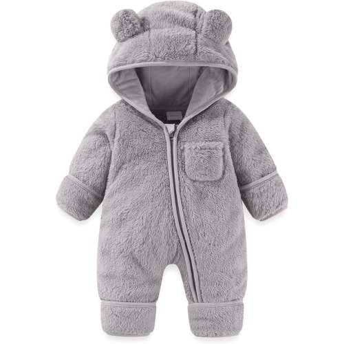 Cozy Baby Boys Romper Snowsuit Comfortable Hooded Jumpsuit with Fold Over Mittens Ideal for Winter Warmth and Style
