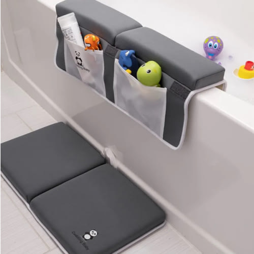 Bath Kneeler and Elbow Rest Pad Set - 2PC Premium Baby Bath Mat Set - Non-Slip Kneeling Pad with Storage Pockets - Machine Washable, Durable Foam Pad Bundle - Gray