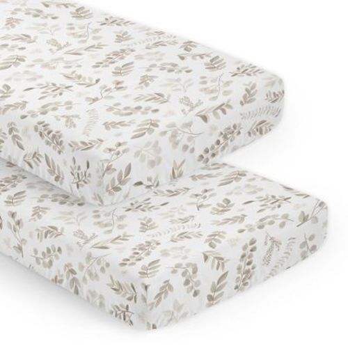 Sweet Jojo Designs Gender Neutral Unisex Fitted Crib Sheets Set Botanical Ivory Beige Taupe And White 2pc