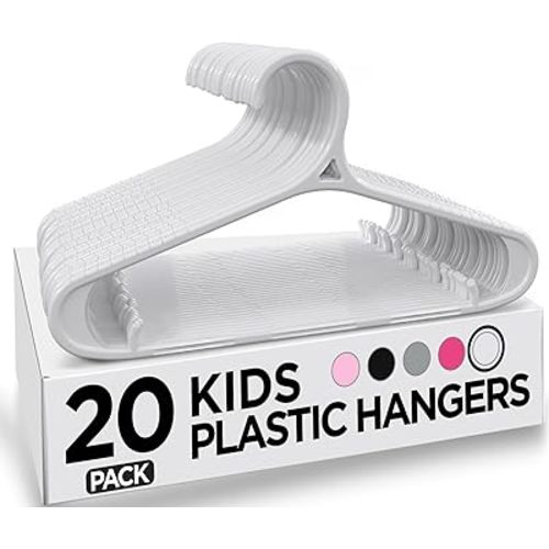 Utopia Home Kids Hangers 20 Pack - 11 Inch Plastic Baby Hangers for Closet - Childrens Hanger for Clothes & Infant Hanger for Closet - Non-Slip Shoulder Grooves, Strap Hooks & Pants Bar (White)