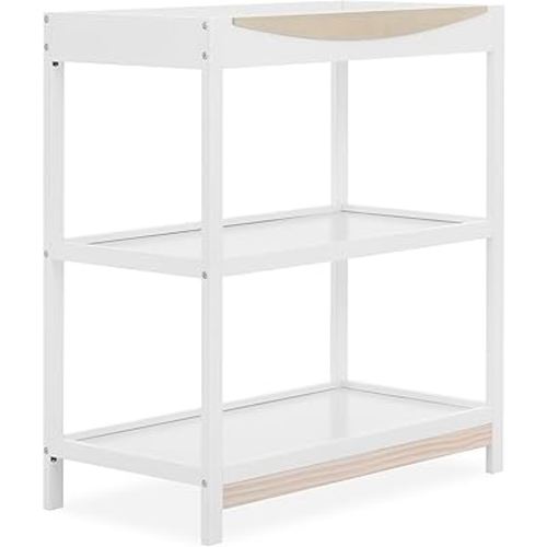 Dream On Me Emerson Baby Changing Table – Compact Modern Changing Station with 2 Open Shelves, New Zealand Pinewood, Easy-to-Clean Non-Toxic Finish, Space-Saving Nursery Storage – Vintage White Oak