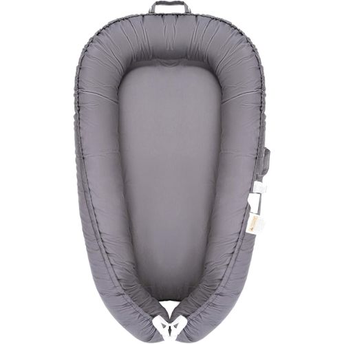 Baby Lounger, Newborn Lounger for 0-24 Months, 100% Cotton Soft Adjustable Baby Floor Seat for Travel, Co Sleeper for Girls Boys in Bed, Portable Baby Nest Lounger,Family Essentials(Grey)