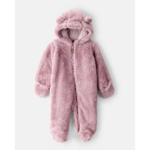 Carter’s Baby Girl Sherpa Long-Sleeve Hooded Jumpsuit - Pink