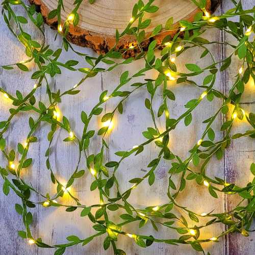 Green Leaf Fairy Lights - Boho Bedroom Decor - Rustic Wedding Table Decor Garland - Forest LED String Lights - Woodland Home Decor Vine