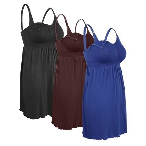 iloveSIA Nursing Gowns with Built-in Nursing Bra-3-Pack Breastfeeding Night gown-Comfort Soft for Labor Postpartum Hospital