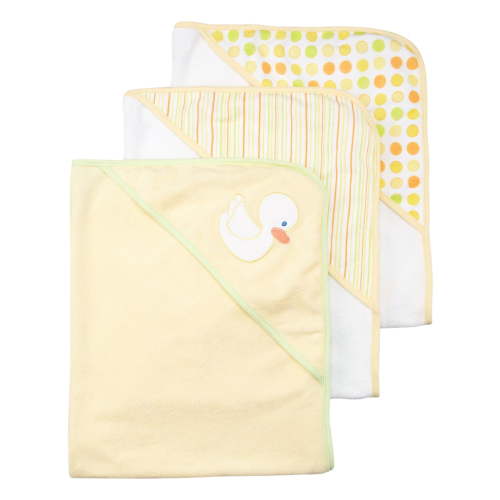 Spasilk Baby 3 Pack Soft Terry Hooded Towel Set for Newborn Boys and Girls, Yellow Duck