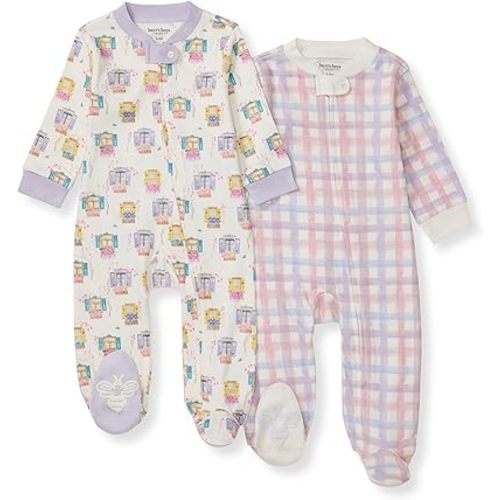 Burt's Bees Baby Girls Footed One-Piece Pajamas, Sleep and Play Loose Fit, 100% Organic Cotton, Sizes NB to 6-9 Months