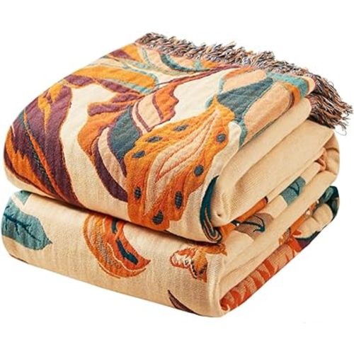 Floral Printed Throw Blanket 60"x80" 100% Cotton Muslin 4-Layers