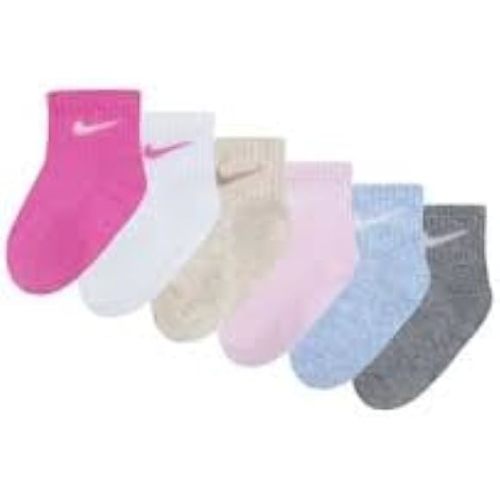Nike Baby Socks 6-Pack (US, Age, 12 Months, 24 Months, Pink/White/Grey/Tan/Blue)