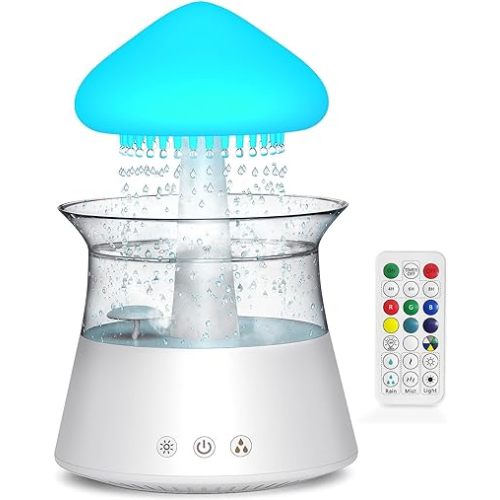 Diffuserlove Rain Cloud Humidifier Water Drip Humidifier with Remote Waterfall Lamp Mushroom Humidifier Rain Sounds White Noise Humidifier Air Humidifiers for Bedroom Desk