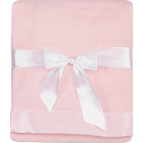 Thermal Waffle Weave Baby Blanket with Satin Nylon Trim (pink) - Pink