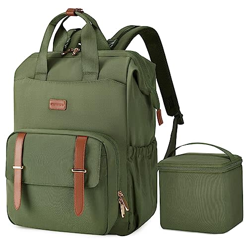 mommore Breast Pump Backpack for Spectra S1,S2 Medela Large Diaper Backpack for Working Moms with 15.6 inch Laptop Sleeve, Green