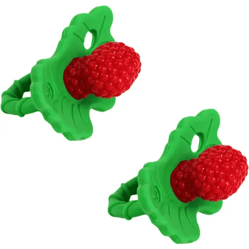RaZbaby RaZberry Silicone Baby Teether Toy (2-Pack) - Berrybumps Soothe Babies Sore Gums - Infant Teething Toy - Hands Free Design - BPA Free - Easy-to-Hold Design - Teething Relief Pacifier Red