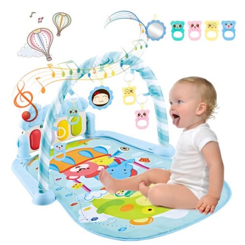 Baby Kick and Gym Play Mat Lay & Play 3 in 1 Fitness Music and Lights Fun Piano Activity Mat Infant Newborn Toys Girl Boy,Blue