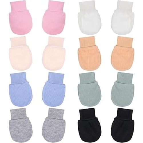 8 Pairs Newborn Baby Mittens 0-6 Months, No Scratch Infant Toddler Mittens, Elastic Wrist Gloves, Polyester, Multicolor