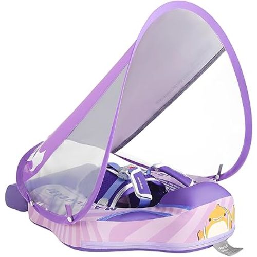 Mambobaby Float with Canopy Size Improved Non Inflatable Infant Pool Float Smart Mambo Float Swim Trainer Add Tail Baby Swim Float Mambo Baby Float Solid Air Free Water Waist Swimming Ring