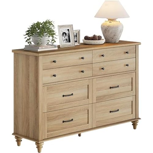 WAMPAT 54 Inch TV Stand for TVs up to 65 Inch, Oak Console Table Entryway Table, Wooden Media Console Table for Living Room