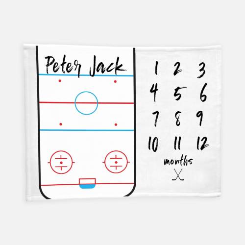 Hockey Rink Milestone Blanket, Hockey Baby Blanket, Personalized Baby Blankie, Monthly Baby Blanket, Baby Boy Blanket, Baby Sport Blanket B4
