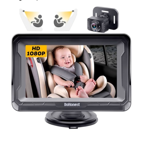 DoHonest Baby Car Camera HD 1080P - Rear-Facing Car Baby Monitor with Night Vision, Adjustable View Angle, Easy Setup, Anti-Glare Display, Safety for Kids & Infants