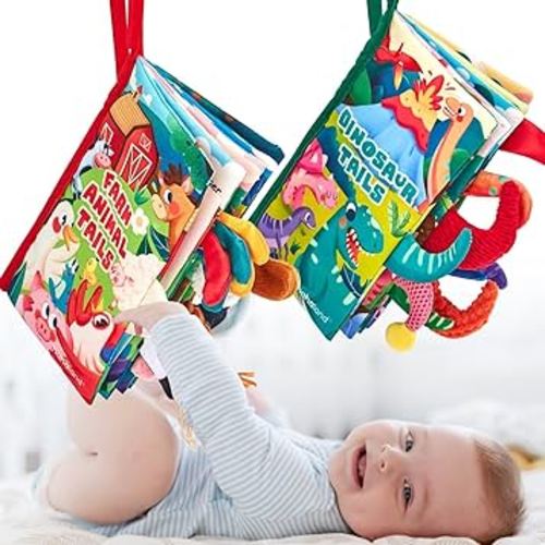 Baby Books 0-6 Months - 2PCS - Baby Toys 0-6 Months - Touch & Feel Tummy Time Sensory Soft Books for Babies 0-6-12 Months, Baby Shower Gifts, Stroller Travel Toys