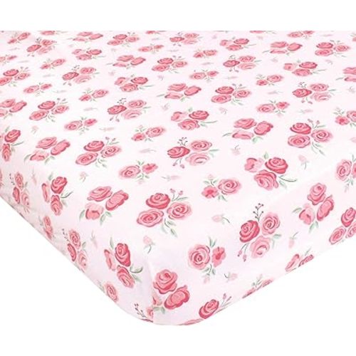 Hudson Baby Unisex Baby Cotton Fitted Crib Sheet, Blush Rose, One Size