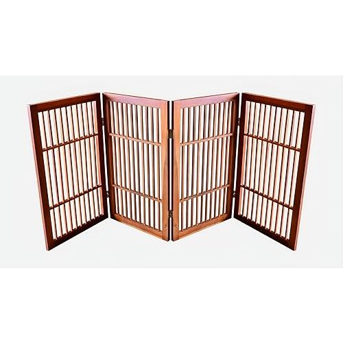 Pet Dog Gate Strong and Durable Freestanding Folding Acacia Hardwood Portable Wooden Fence Indoors or Outdoors by Urnporium (Brown Pet Gate, 4 Panel 30" Tall)
