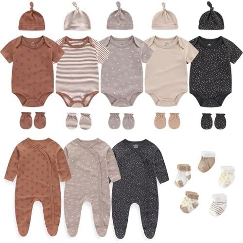Ruliby New Born Clothes Cotton Baby Bodysuit Soft Romper and Accessories Layette Set 0-6 Months, 23-pack