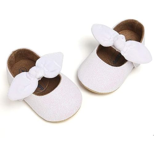 Baby Girls Mary Jane Flats Anti-Slip Rubber Sole Bow Toddler Princess Dress Shoes