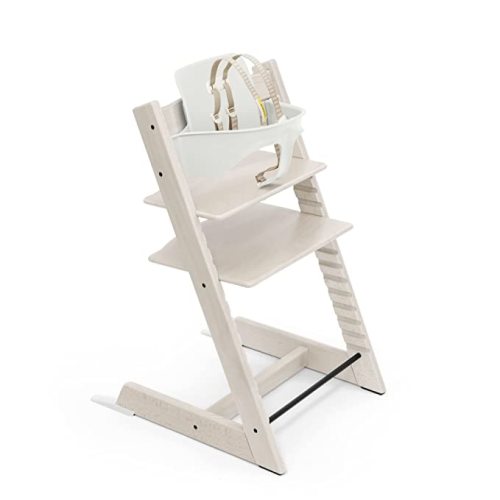 Tripp Trapp High Chair from Stokke, Whitewash - Adjustable, Convertible Chair for Children & Adults - Includes Baby Set with Removable Harness for Ages 6-36 Months - Ergonomic & Classic Design