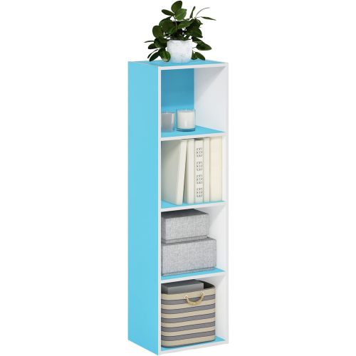 Furinno Luder Bookcase / Book / Storage, 4-Tier Cube, Light Blue/White
