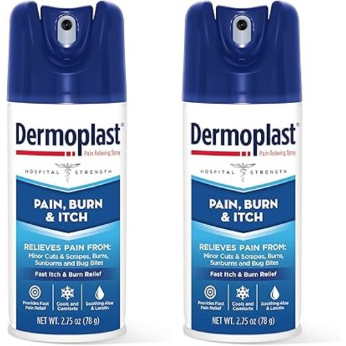 Dermoplast Pain, Burn & Itch Spray, Pain Relief Spray for Minor Cuts, Burns and Bug Bites, 2.75 oz (Pack of 2)