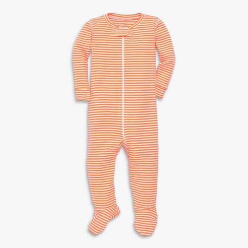 Baby organic zip footie in mini stripe - Cantaloupe / ivory mini stripe / NB