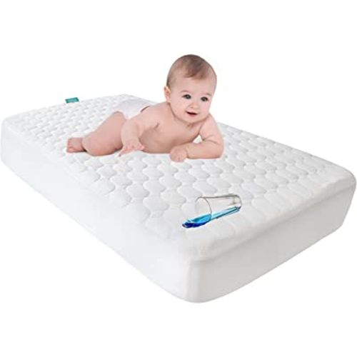 Crib Mattress Protector Pad Waterproof, Toddler Waterproof Crib Mattress Protector Cover, Machine Washable & Dryer Fit Baby Toddler Bed Mattress Protector (Standard Size 52” x 28”), White