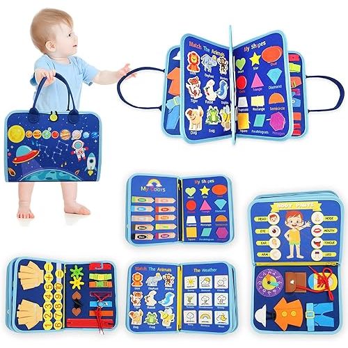 Busy Board for 1-3 Year Old Toddler Montessori Learning Busy Book Sensory Toys for Boys Girls Preschool Toys Birthday Idea Gift