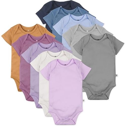 HonestBaby 10-Pack Short Sleeve Bodysuits One-Piece 100% Organic Cotton for Infant Baby Boys, Girls, Unisex
