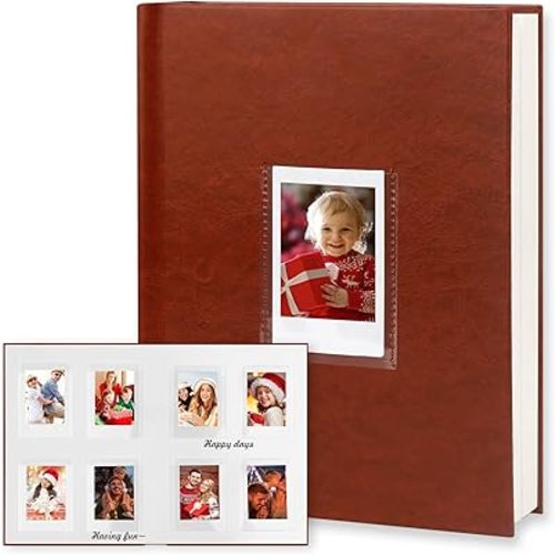 Hand-made Photo Album with Writing Space for Fujifilm Instax Mini Camera, 2x3 Photo Album Polaroid Photo Albums Book for Fujifilm Instax Mini 12 11 9 8 40 Evo Instant Camera (128 Pockets, Brown)