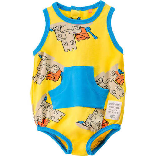 Sand Castle Print Sleeveless Babysuit, Yellow - Moi Noi | Maisonette