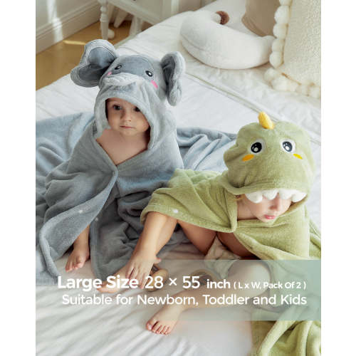Soft Coral Fleece Baby Hooded Towels - Elephant & Crocodile