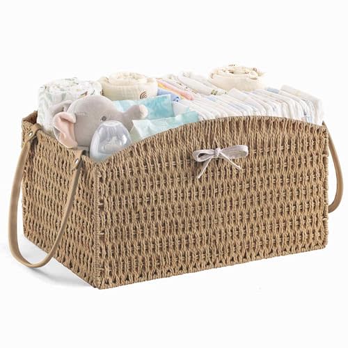 HBlife Diaper Caddy Organizer, Large Hand-Woven Storage Basket for Diapers & Baby Essentials - Elegant Curved Design, Ideal Gift for Baby Shower & Registry Must-Have