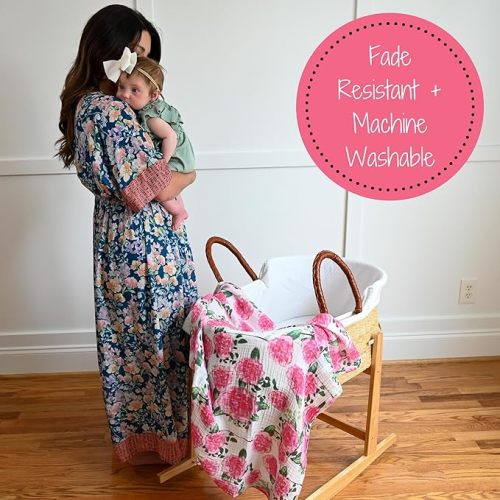 LollyBanks Baby Swaddle Blanket, 100% Cotton Muslin Blankets for Girls, 47 x 47 Inches Soft and Breathable Swaddles for Newborns, Gentle Baby Wrap Swaddle, Baby Essentials, Registry (Peony Print)