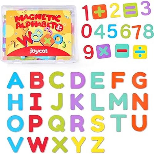 JoyCat Wooden Magnetic Letters and Numbers, Large ABC 123 Alphabet Fridge Magnets for Toddlers & Kids, Uppercase Letters, Math Symbols, Preschool Educational Learning Refrigerator Toy Set (63 PCS)