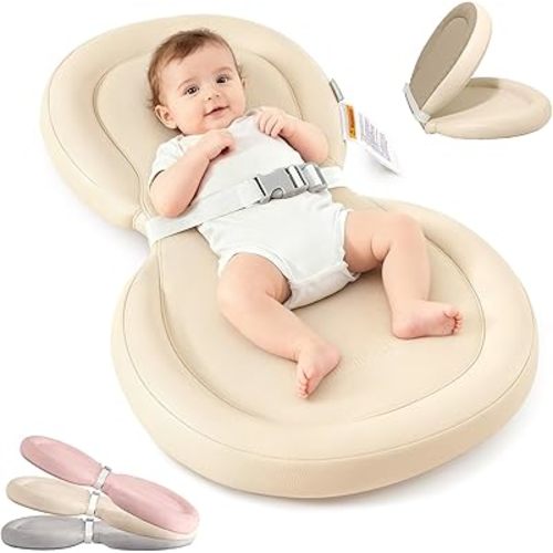 Mamatepe Peanut Baby Changing Pad, Foldable Travel On-the-Go with Non-Slip Base & Safety Belt, Wipeable PU Cushion for Dresser & Changing Table 30"x18", Yellow
