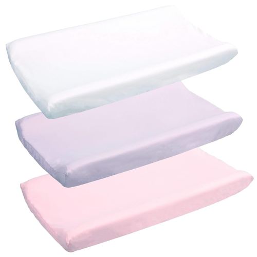 Belsden 3 Pack Microfiber Soft Changing Pad Cover, with 2 Considerate Safety Belt Holes, Durable Diaper Change Table Sheet Set for Baby Girls, 16''x32''x8'', Light Purple & Pink & White