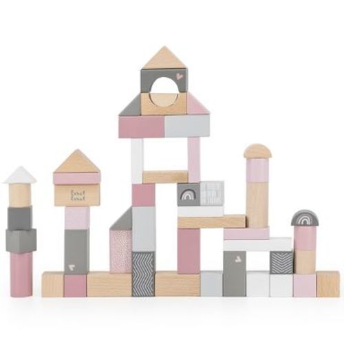 Label Label: 50pc Wooden Blocks Set - Pink, Stacking Toy, Ages 2+